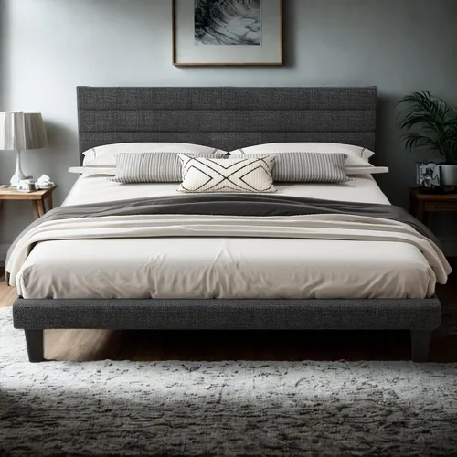 Miniatura 11 de VINGLI Base de cama individual para niños, cama de plataforma tapizada Boucle con cabecera ajustable, soporte de listones de madera resistente, cama