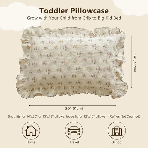 Miniatura 7 de Manta de muselina de algodón para bebé (47 x 51 pulgadas) + funda de almohada para niños pequeños (14 x 20 pulgadas), juego de ropa de cama