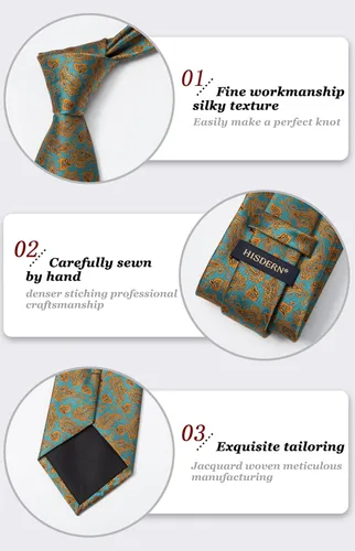 Miniatura 133 de HISDERN Corbatas para hombre, corbata de cachemira y bolsillo cuadrado tejido clásico floral para hombre, corbata de fiesta de boda