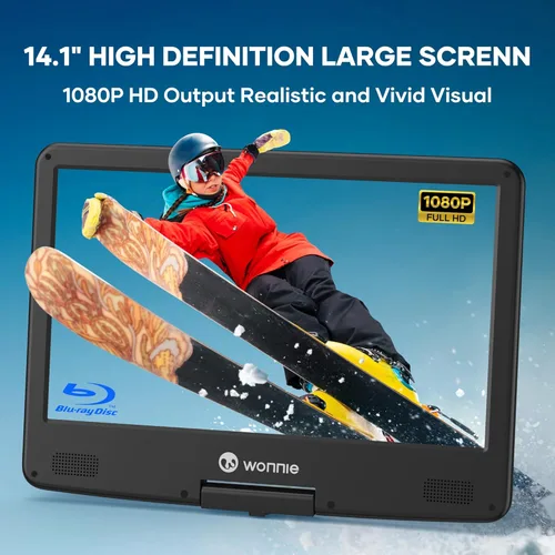 Miniatura 2 de WONNIE Reproductor Blu Ray portátil de 16.9 pulgadas con pantalla giratoria grande Full HD de 14.1 pulgadas 1080P, reproductor de DVD Blu-ray