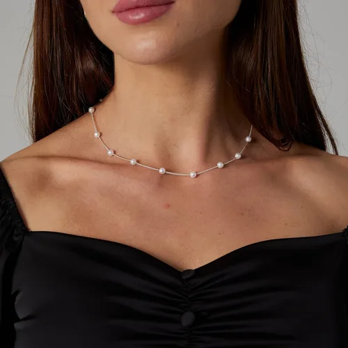 Miniatura 4 de VENOCO Delicados collares de perlas para mujer, chapados en oro de 14 quilates, collar de cadena de perlas ajustables, delicado hecho a mano