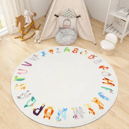 Miniatura 7 de Alfombra redonda de 5.2 pies con diseño de animales ABC para niños, lavable, antideslizante, tapete educativo del alfabeto, bonita alfombra