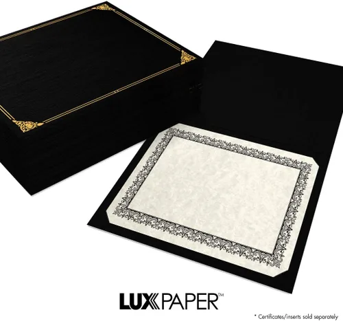 Miniatura 7 de LUXPaper Porta certificados de 9.5 x 12 pulgadas, lino azul náutico, borde de lámina dorada en relieve, cubierta de 100 libras, 25