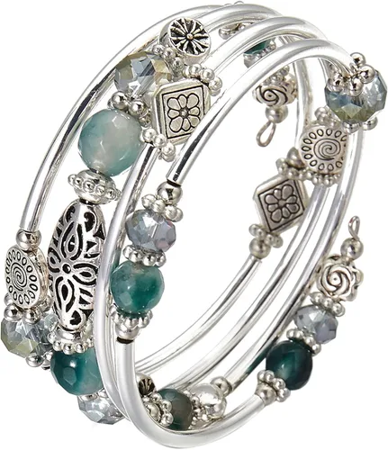 Miniatura 2 de Pulseras apilables con cuentas para mujer, pulsera de plata bohemia envuelta en capas, regalos de joyería de moda para ella, Ágata