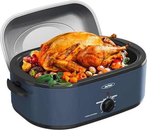 Miniatura 14 de Horno tostador eléctrico de 22 cuartos con bandeja extraíble y tapa de autohilvanado, perfecto para asar pavo con control de temperatura de 150 a