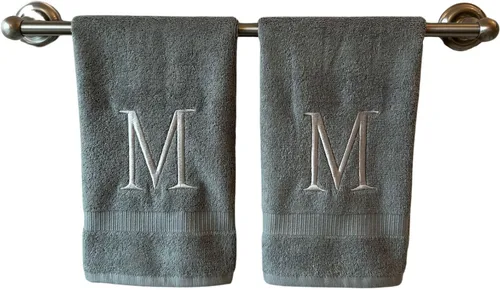 Miniatura 176 de Toalla de mano con inicial beige para baño, toalla bordada decorativa de calidad de hotel de lujo con monograma para tocador, spa, certificado