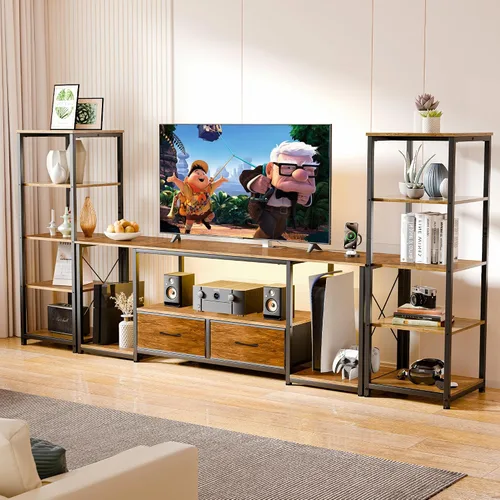 Miniatura 6 de Soporte de TV para televisores de hasta 65 pulgadas, centro de entretenimiento con 2 estanterías, consola de TV moderna rústica con 2 cajones