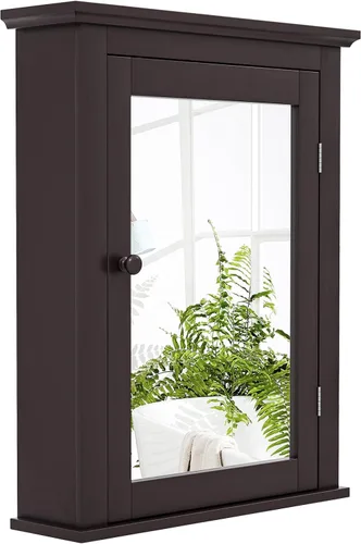 Botiquín marrón con espejo, almacenamiento ajustable montado en la pared para baño, sala de estar, dormitorio, entrada y cocina