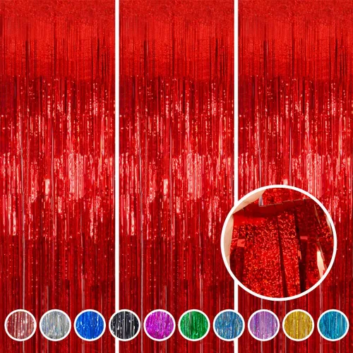 Melsan - Juego de 3 cortinas de papel de aluminio para fiestas, en flecos, 3.2 x 3.2 pies, también para fondo para tomar fotografía, baby shower,