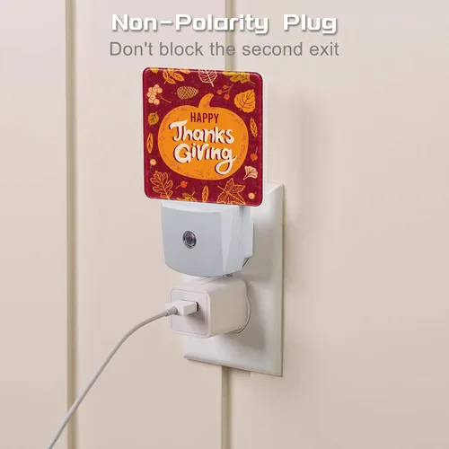 Miniatura 3 de Luz nocturna de Feliz Acción de Gracias para niños, otoño otoño naranja calabaza hoja de arce luz nocturna enchufable con sensor de atardecer a