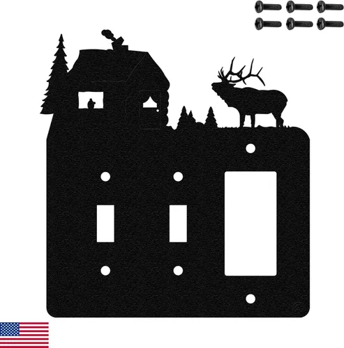 Miniatura 14 de Elk & Cabin - Placa de pared para interruptor de luz triple (GFCI), color negro, fabricada en Estados Unidos