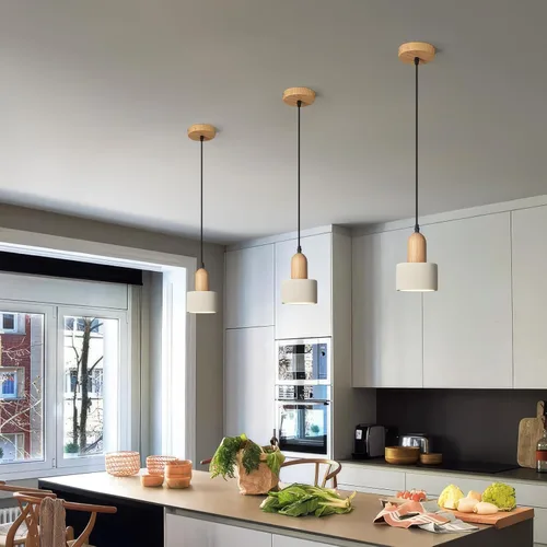Miniatura 6 de Lámparas colgantes modernas de cemento blanco araña de luces lámparas de techo de madera para isla de cocina dormitorio comedor sala de estar bar