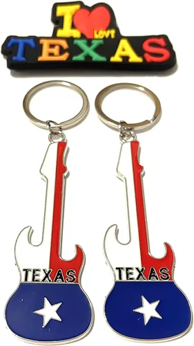 Miniatura 16 de Juego de 2 llaveros de recuerdo de Texas con imán para nevera con texto en inglés "I Love Texas", Diseño de horizonte de Dallas, Mediana