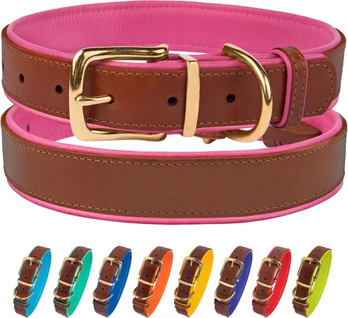 Miniatura 32 de CollarDirect Collar de cuero enrollado para perro, collar redondo acolchado suave para cachorros, hecho a mano, collar de cuero genuino para perros