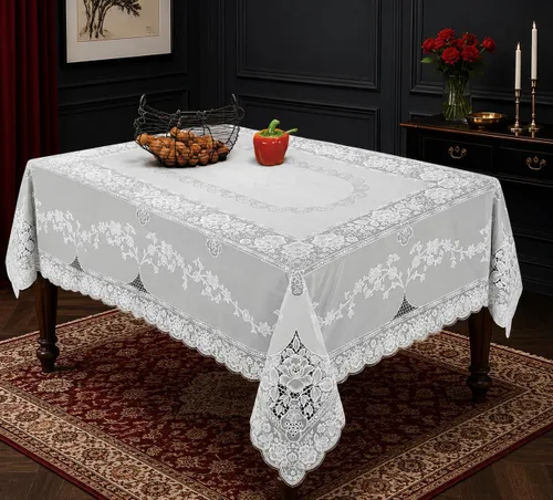 Miniatura 3 de Violet Linen Mantel de encaje de vinilo con diseño de Betenburg, blanco, 60 x 90 pulgadas, oblongo/rectangular
