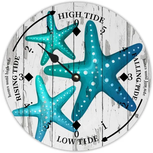 Miniatura 9 de Reloj de marea de estrella de mar oceánico, silencioso sin tictac, funciona con pilas, reloj de marea de madera, arte de pared, reloj de movimiento
