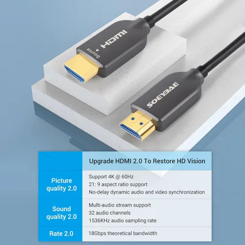 Miniatura 5 de SOEYBAE Cable HDMI de fibra óptica 4K de 30 pies, ultra alta velocidad de 18 Gbps, compatible con HDCP 2.2, ARC, 4K UHD, HD 1080p, cable
