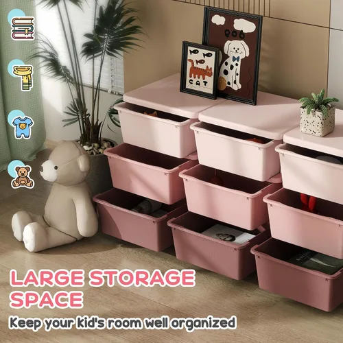Miniatura 3 de Qaba Unidad de Almacenamiento de 3 Niveles para Niños, Organizadores de Juguetes y Almacenamiento con Cómoda de 9 Cajones para Dormitorio de Niños