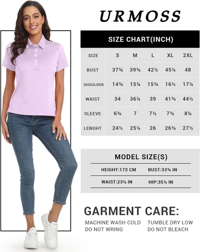 Miniatura 6 de URMOSS Polo de golf para mujer, transpirable, de manga corta, ligera, 4 botones