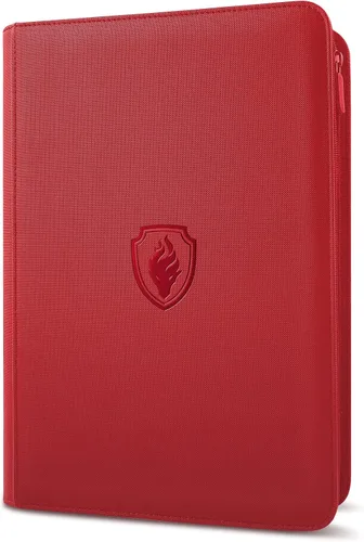 Fabmaker - Carpeta de tarjetas con cierre de alta calidad, 9 bolsillos, cubierta de poliuretano, álbum de colección de tarjetas con cremallera, Rojo