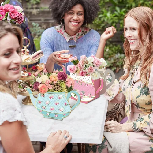 Miniatura 5 de 8 piezas de decoración de fiesta de té, cajas de centro de mesa de tetera floral para fiesta de cumpleaños de princesa, decoración de mesa temática
