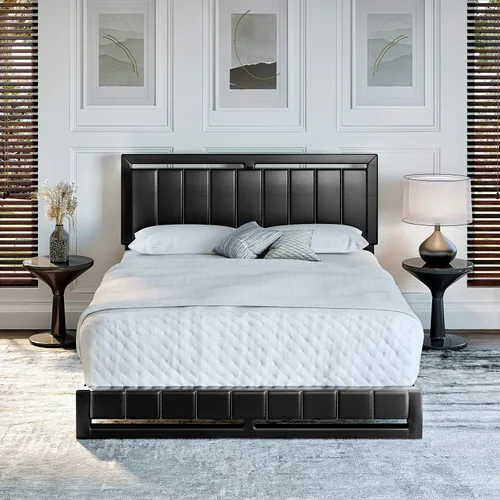Miniatura 6 de Boyd Sleep Beaumont - Cama de plataforma tapizada con cabecero, base de colchón con 14 soportes de listones de madera, no requiere somier, piel