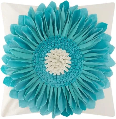Miniatura 32 de OiseauVoler - Funda de cojín decorativa, hecha a mano, con girasol 3D, para sala de estar, hogar, cama, decoración de 18x18 pulgadas Azul-azul