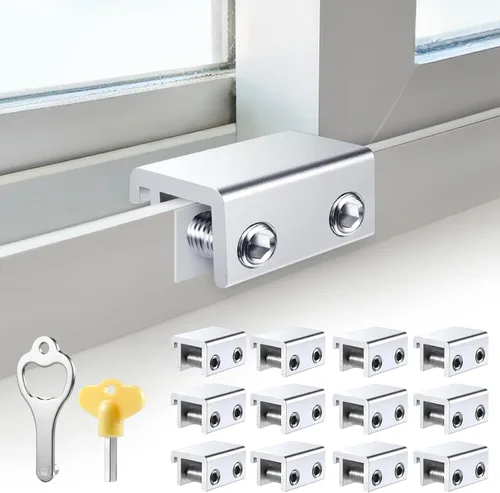 Miniatura 13 de Cerraduras de ventana corredizas (4 juegos), cerraduras de ventana de seguridad con llaves, topes de ventana correderas de aluminio ajustables