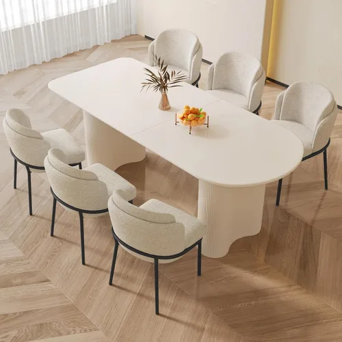 Miniatura 22 de Mesa de comedor negra de 55 pulgadas, una mesa rectangular de extremo redondeado con patas de diseño ondulado para cocina, comedor, oficina en casa
