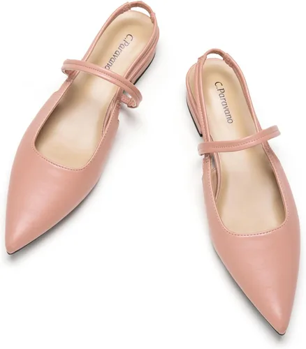 C.Paravano Zapatos de tacón para mujer Tacones de cuero para gatitos Sandalia de tacón cerrado Zapatos de tacón puntiagudo para mujer Zapatos de
