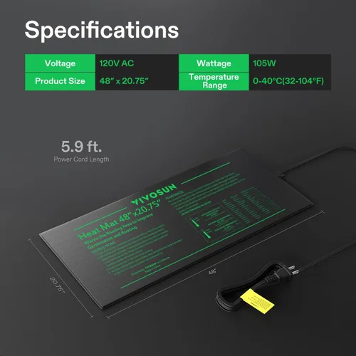 Miniatura 7 de VIVOSUN Paquete de 2 Alfombrillas Térmicas para Plántulas Duraderas e Impermeables de 48" x 20.75", Certificadas UL y MET, Almohadilla