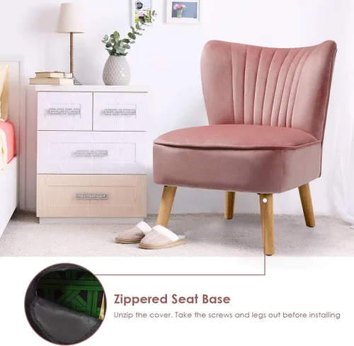 Miniatura 4 de Giantex Silla decorativa de terciopelo, moderna silla tapizada con patas de madera, acolchada gruesa, sillas pequeñas sin brazos para sala de estar