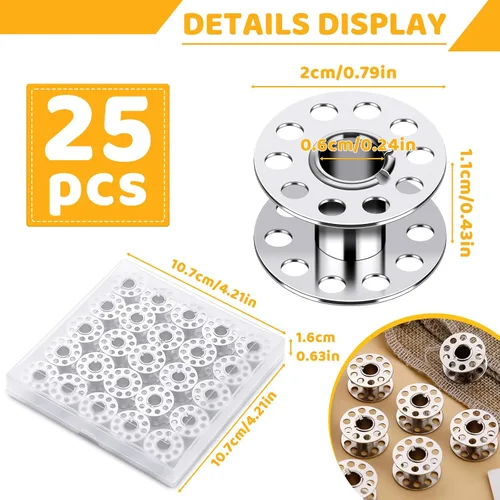 Miniatura 2 de LOKUNN 25 bobinas de metal, bobinas de metal para máquina de coser con estuche de bobina, bobinas Sa156, bobinas clase 15, bobinas para máquina