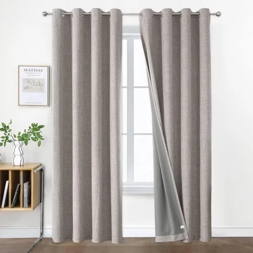 Miniatura 10 de Joydeco Cortinas opacas de 84 pulgadas de largo, 2 paneles burg, cortinas de oscurecimiento de habitación para dormitorio, cortinas térmicas Negro