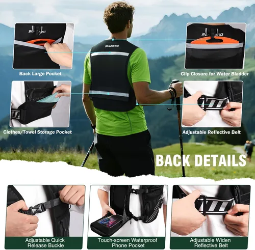 Miniatura 3 de Chaleco de Correr para Hombres y Mujeres, Chaleco de Hidratación para Correr con Botella Suave de 500ml y Bolsillo para Teléfono con Pantalla
