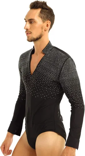Miniatura 4 de Camiseta de baile de tango latino con diamantes de imitación brillantes para hombre