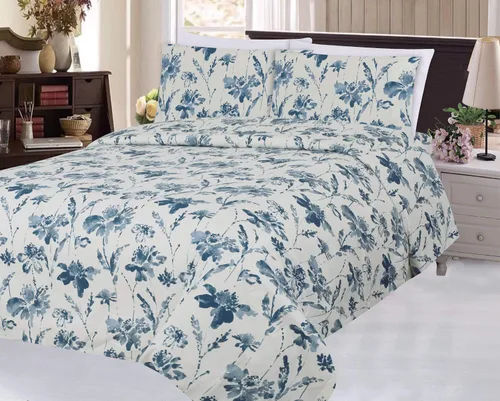 Miniatura 2 de Marina Decoration Juego de funda de edredón de 3 piezas con 2 fundas de almohada, con estampado floral de tinta azul, tamaño King Azul Inkwash Floral