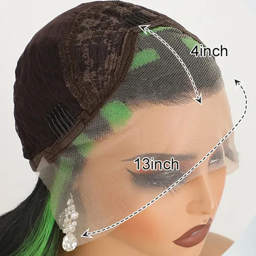 Miniatura 7 de Missyvan - Pelucas de encaje frontal verde para mujeres, ondas corporales, con detalles en negro y verde, tiras de rayas de zorrillo, sin pegamento