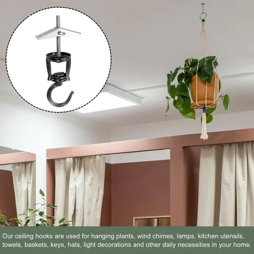 Miniatura 5 de YOKIVE Juego de 4 ganchos para colgar en el techo, gancho giratorio con tornillos de montaje para plantas colgantes, ideal para oficina, hogar, uso