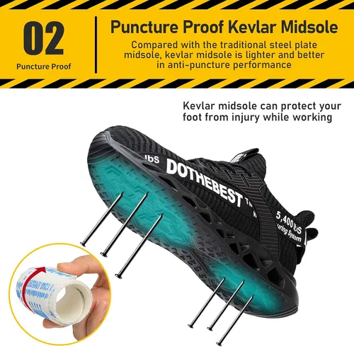 Miniatura 3 de Furuian - Tenis con punta de acero para hombres y mujeres, zapatos de seguridad ligeros, cómodos, a prueba de pinchazos, zapatos de trabajo