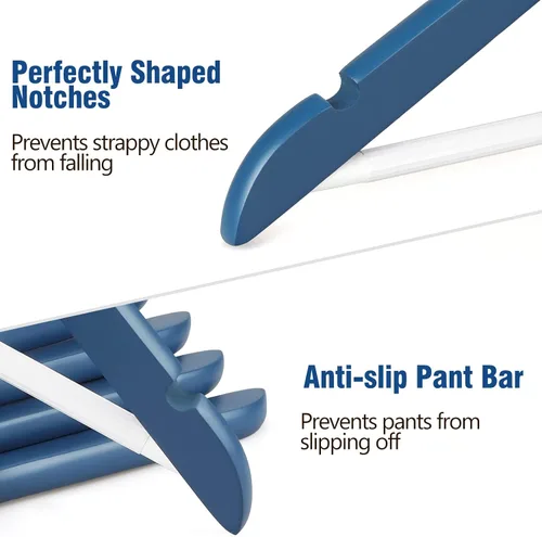 Miniatura 2 de TOPIA HANGER Perchas de madera premium con barra antideslizante para pantalones, gancho giratorio de 360° y muescas para hombros, paquete de 16