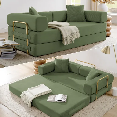Miniatura 10 de HANXIN Sofá cama convertible de 78 pulgadas, sofá cama plegable con marco de forma fija, sofá biplaza sin hueso futón con cama extraíble, no Beige