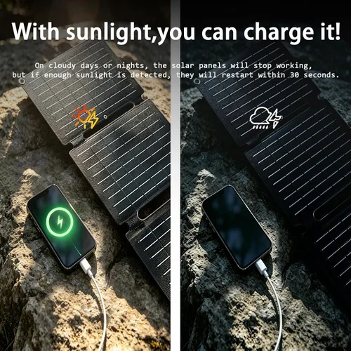 Miniatura 5 de Panel solar plegable portátil de 20 W, cargador solar de 3 pliegues con salidas USB QC3.0 y CC, cargador de panel solar impermeable lPx4