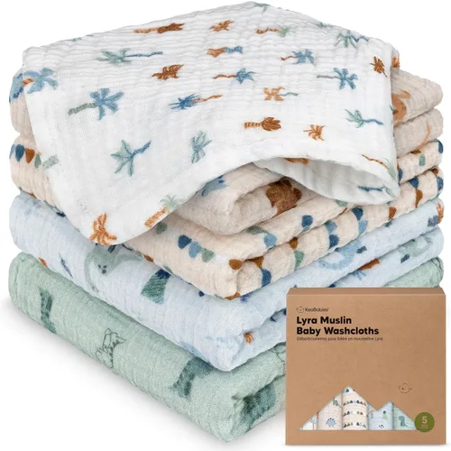 Miniatura 16 de Paquete de 5 paños de muselina para recién nacidos, 12 x 12 pulgadas, suaves y absorbentes, de muselina de algodón orgánico, para bebés, niñas