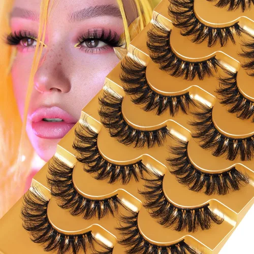 Miniatura 4 de Focipeysa Pestañas postizas de visón esponjosas con rizos en D, tiras de pestañas naturales, aspecto de extensiones, 17mm, pestañas de ojo de gato
