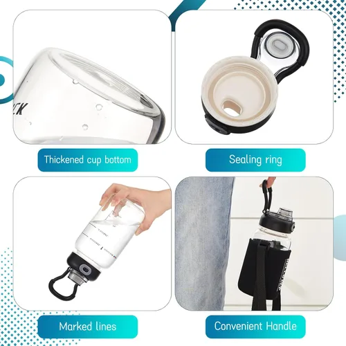 Miniatura 5 de Jingmore 2 botellas de agua de vidrio, vaso agitador de 27 onzas con bola de acero inoxidable 304, filtro y funda para copa, tazas a prueba de fugas