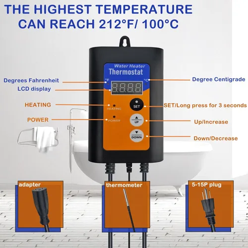 Miniatura 5 de Calentador de agua de inmersión eléctrico portátil de titanio de 2000 W totalmente sumergible para piscina y bañera de hidromasaje con GFCI, control