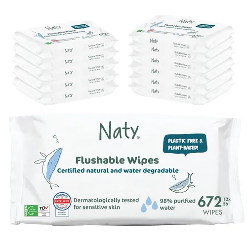 Miniatura 10 de Naty Toallitas desechables XL 98% agua, hipoalergénicas y naturales para pieles sensibles Sin perfume, sin fragancia, a base de plantas Sin