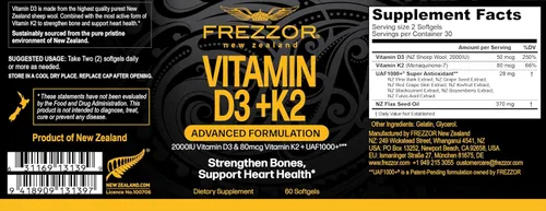 Miniatura 2 de FREZZOR Cápsulas de vitamina D3 y K2, alta potencia D3 2000IU y K2 (MK7) 80mcg, VIT D3 único de lana de oveja 100% lanolina de oveja de Nueva