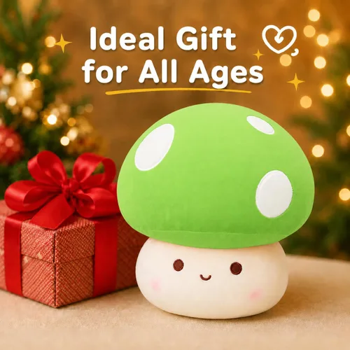 Miniatura 7 de Almohada de felpa de hongos verdes de 14 pulgadas, bonita decoración de hongos grandes, peluche de peluche, juguete suave regalo para niñas, niños